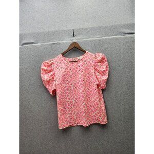 Floral Pink Puff Sleeve Blouse L TCEC 100% Polyester Womens Top